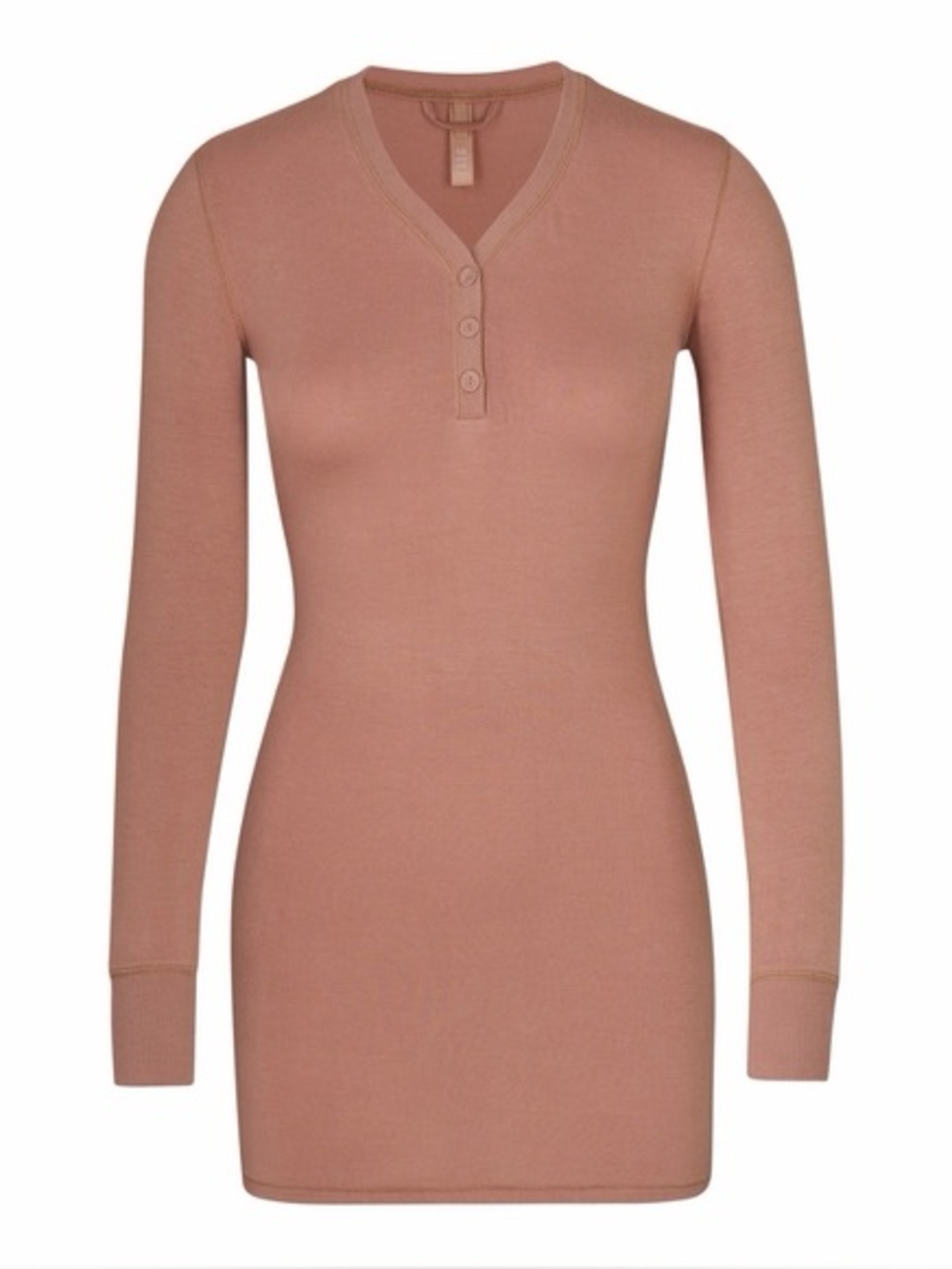 Skims Long Sleeve Henley Bodycon Dress in Sienna